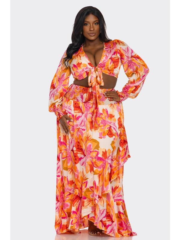 BANJUL - Wholesale Dress - Women's - BCCTD44578 PLUS 2Pc Printed Ultra-Short Tops & Maxi Dress