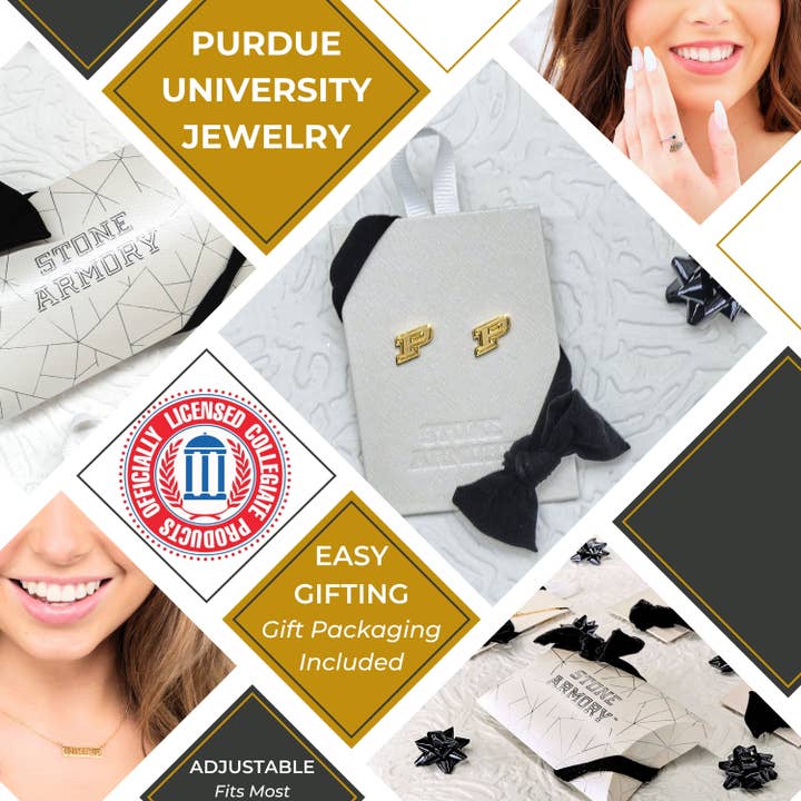 Stone Armory - Wholesale Stud/Post Earrings - Purdue University 18K Gold Dipped Logo Earrings2