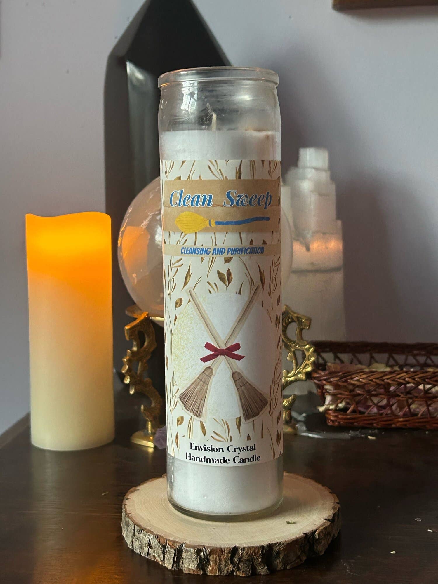 Envision Crystal - Wholesale Jar/Filled Candle - Clean Sweep 7 Day Candle - Scented and Blessed