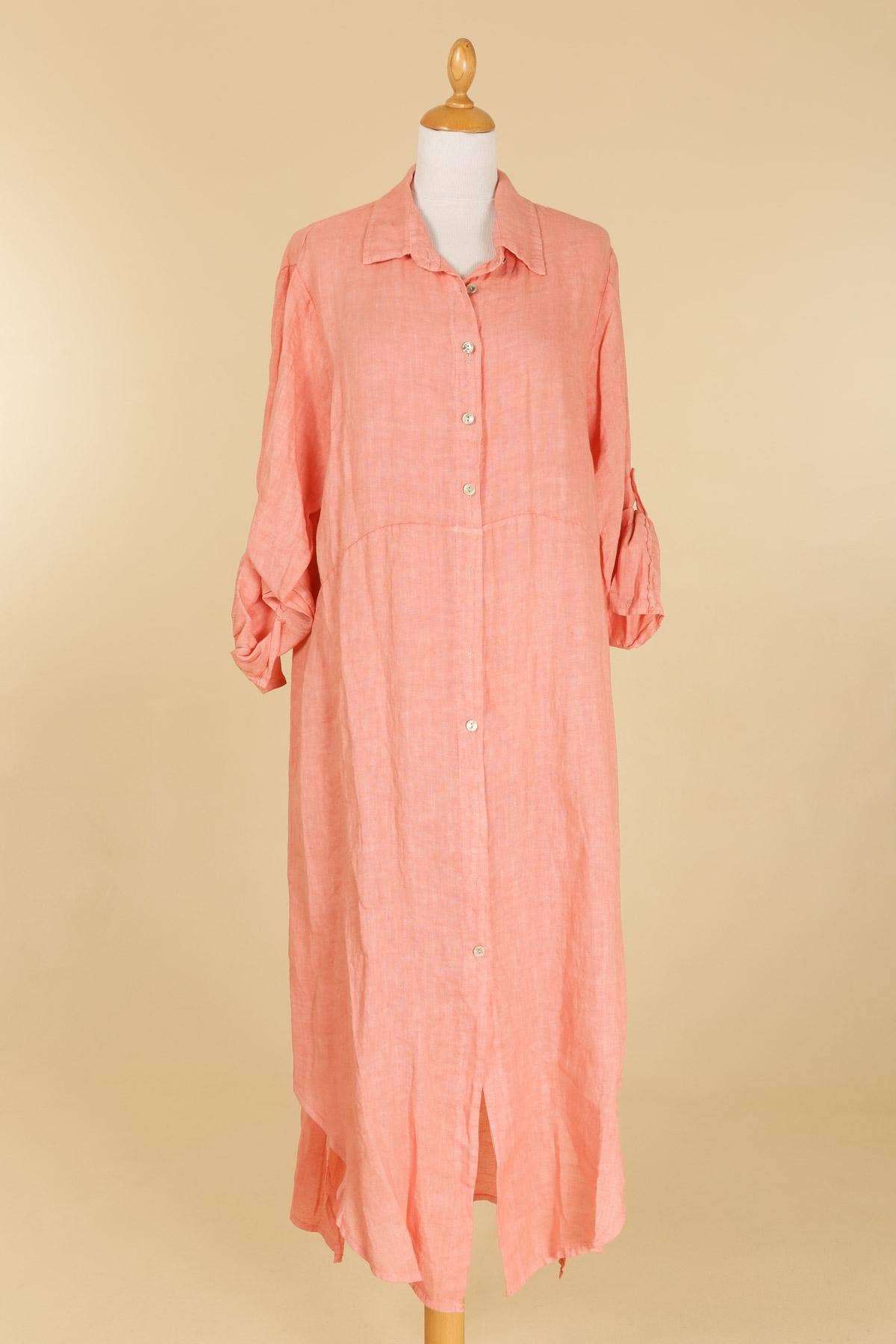 la maison des fibres naturelles - Wholesale Button Down Shirt - Women's - Long shirt dress 68036 100% LINEN57