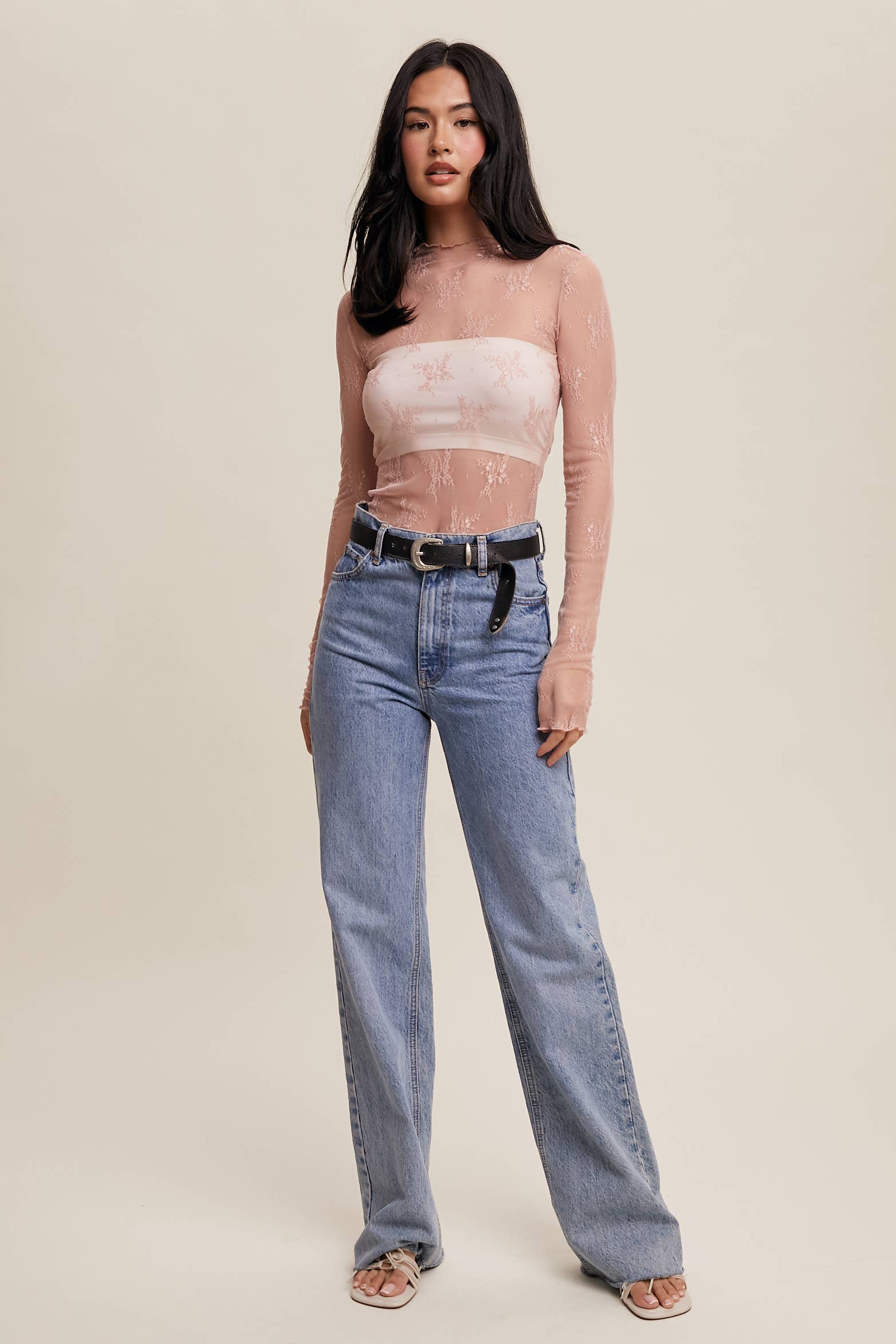 Listicle - Wholesale Blouse - Women's - Sheer Lace Long-Sleeve Top55