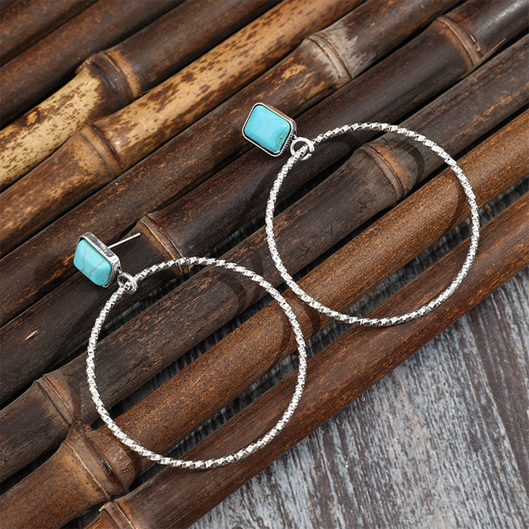 UNISHE – Engroshandel Øreplugs/øreringe – Vintage runde patchwork faux turkis legeringsøreringe SP5741