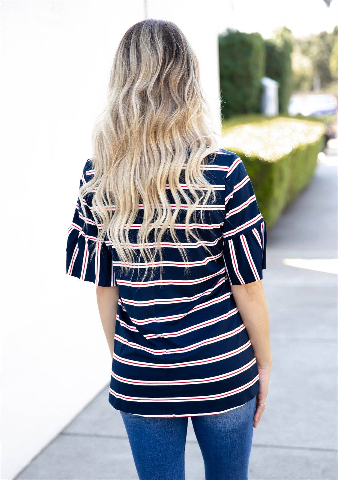 Tickled Teal - Vente Chemisier – femme - Haut Aleigha à manches évasées en forme de rayures15