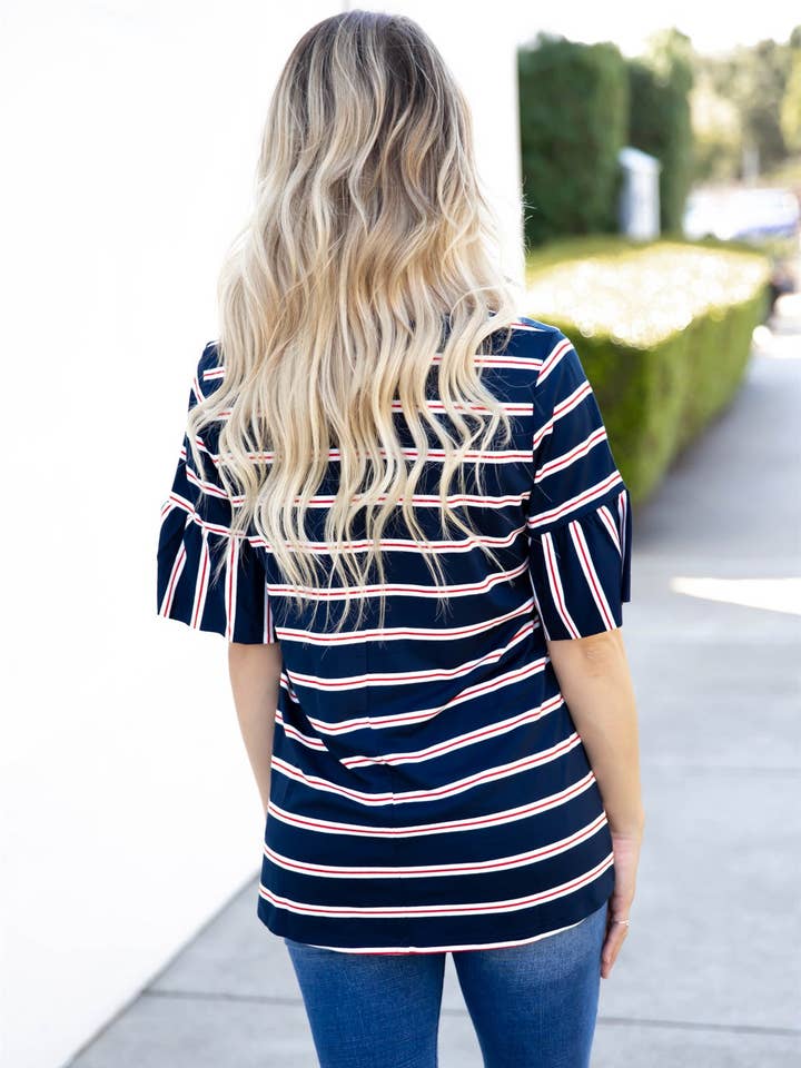 Tickled Teal - Vente Chemisier – femme - Haut Aleigha à manches évasées en forme de rayures15