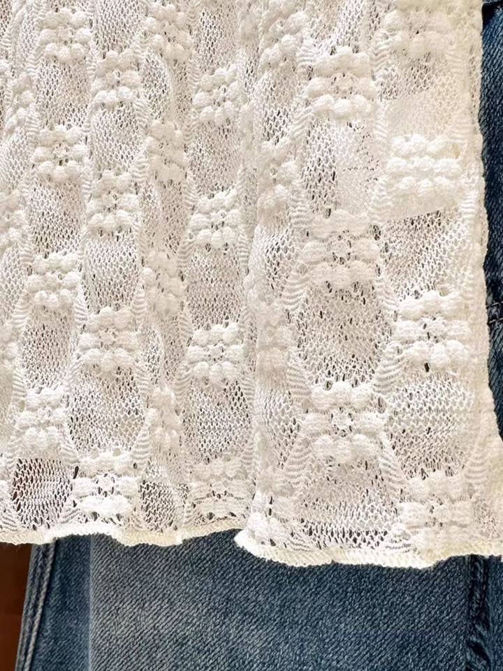 Rosa Clothing - Wholesale T-Shirt - Women's - Sheer Mesh Diamond Floral Lace Layering Fitted Crew Top13