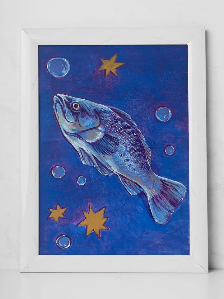 Fish Bubbles - Gouache Art Print 5x7" for wholesale by Lydia Tonkonow Art and Design LLC