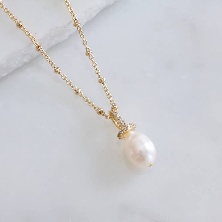 Mesa Blue - Wholesale Pendant/Charm Necklace - Zircon Bail Pearl Necklace