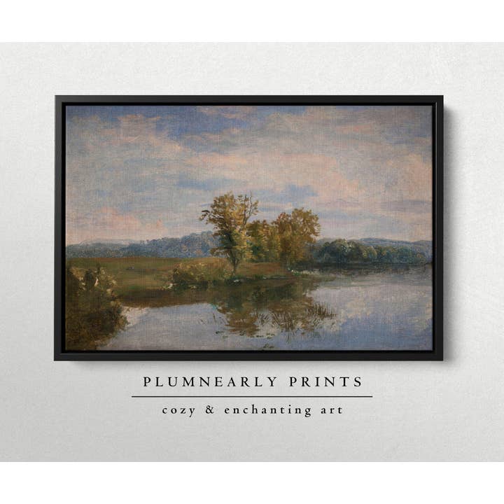 Plumnearly Prints - Wholesale Canvas Art - Sage Green Blue Lake Landscape Painting Framed Canvas Art 54