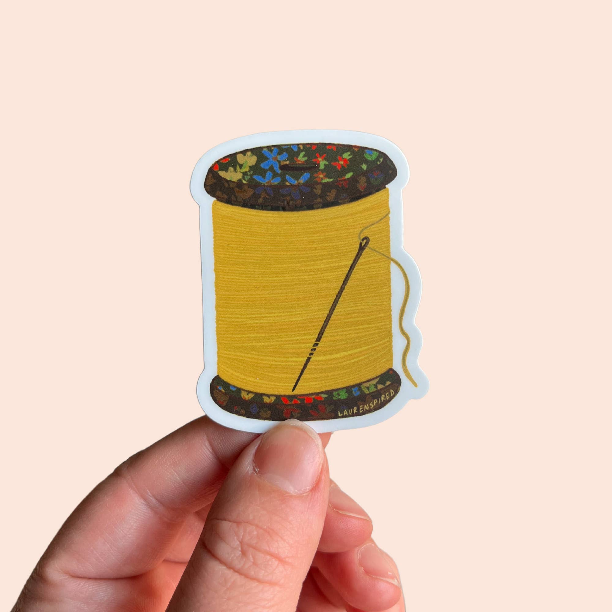 Laurenspired - Wholesale Sticker - Yellow Spool of Thread Vinyl Stickers, Quilt Sewing Sticker