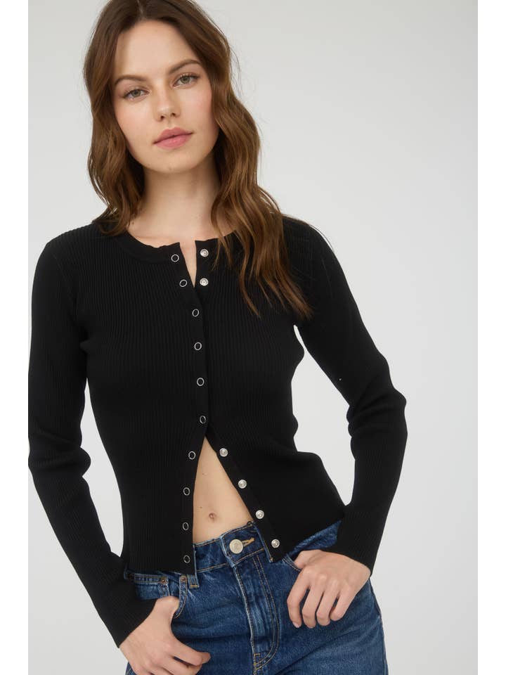 The Workshop Studio - Vente Cardigan – femme - GILET EN MAILLE À COL ROND AVEC BOUTONS-PRESSION2