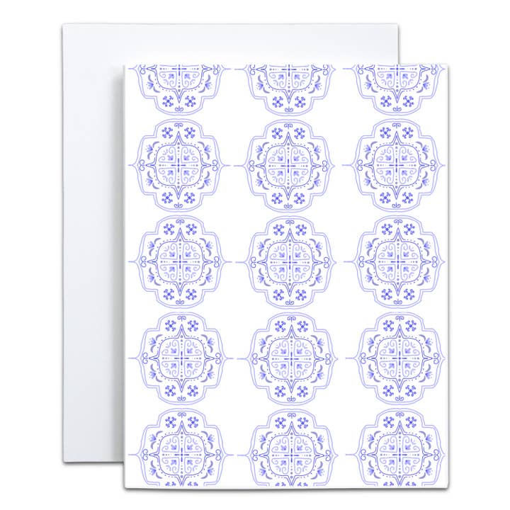 Elegante Blauwe Tegelpatroon Wenskaart - Binnenkant Leeg voor wholesale door mo.mitt