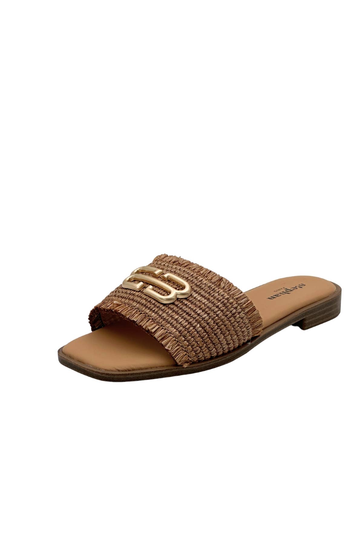 Stephan Paris – Großhandel Sandalen – Damen – Raffia-Mules TH-9 in natürlichen Farben mit Metallakzent0