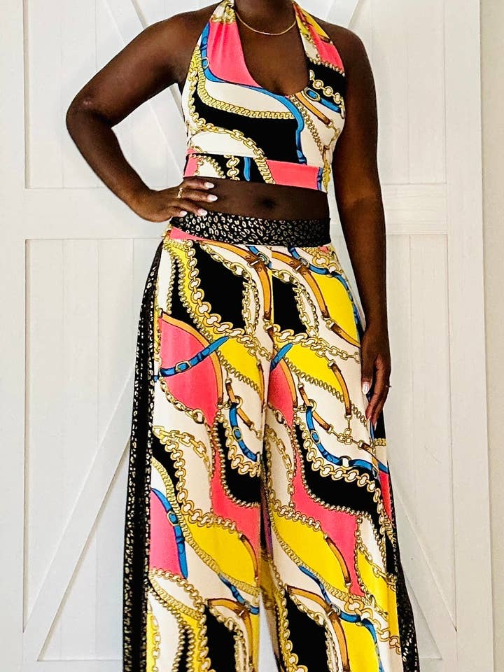 Rosafarbenes Palazzo-Set mit Ketten für den Großhandel von Aerial Clothing sRQ