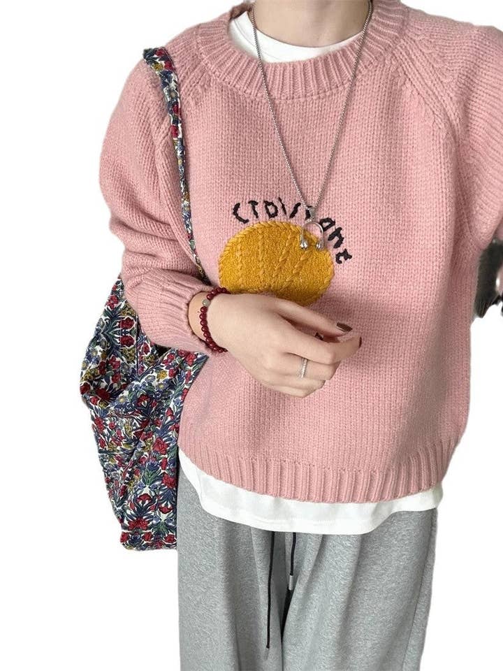 Marayn - Wholesale Knitted jumper – Women′s - Cute Korean Style Cartoon Letter Knit Sweater35