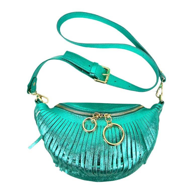 Chenson & Gorett - Vente Sac ceinture – femme - Sac banane en cuir italien brillant pour femme avec franges2