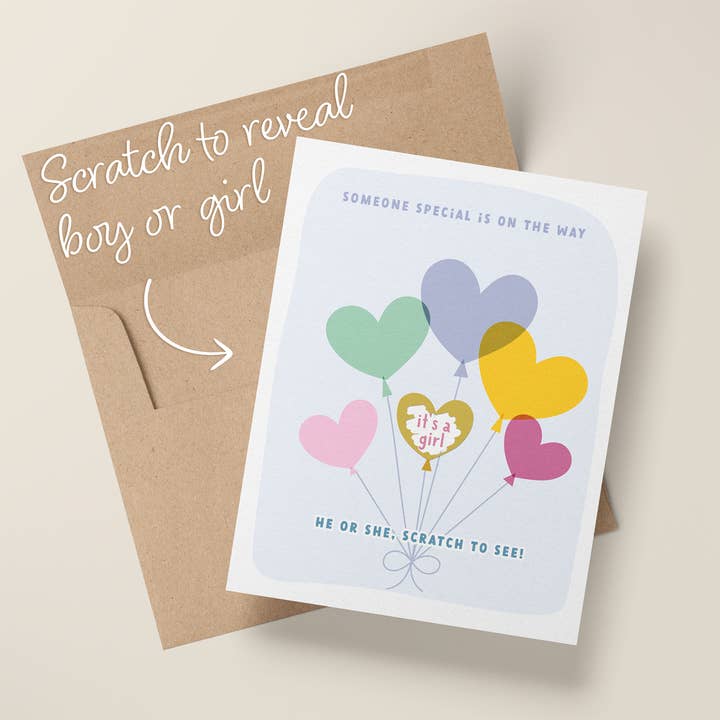 Scratch to Reveal Gender - New Baby Announcement Card for wholesale by Wee Birdy