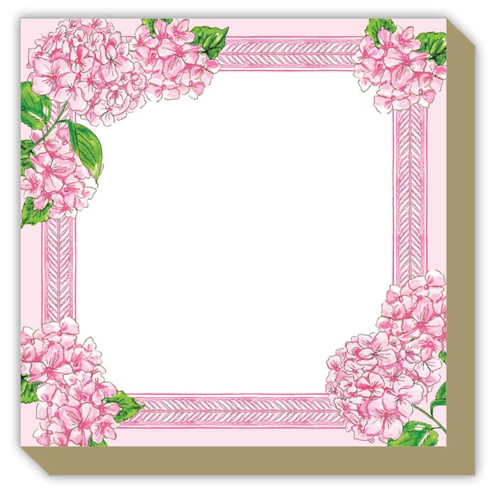 RosanneBeck Collections - Wholesale Notepad - Handpainted Blue Hydrangea Border Luxe Notepad