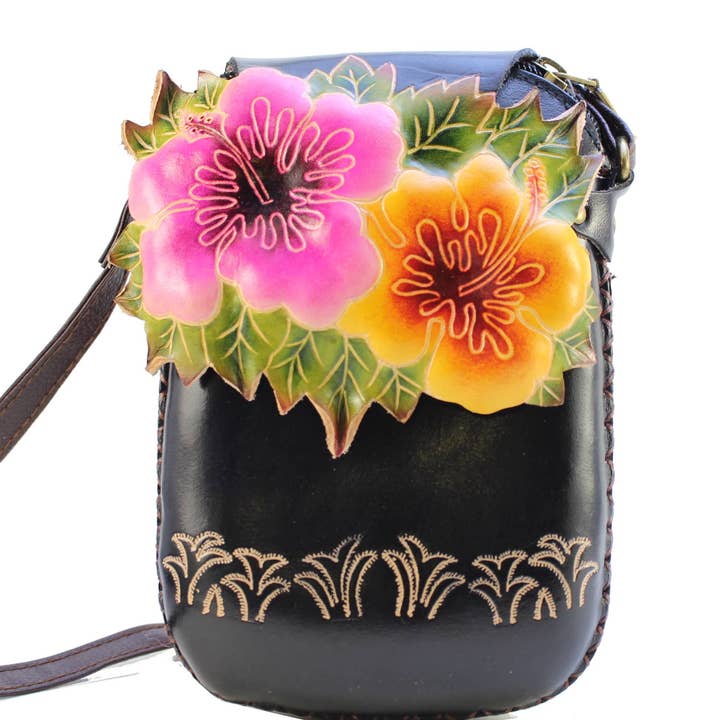 Sunflower Handmade leather inc - Vendita all'ingrosso Tracolla - Donna - Borsa a tracolla in pelle a forma di fiore borsa per telefono0