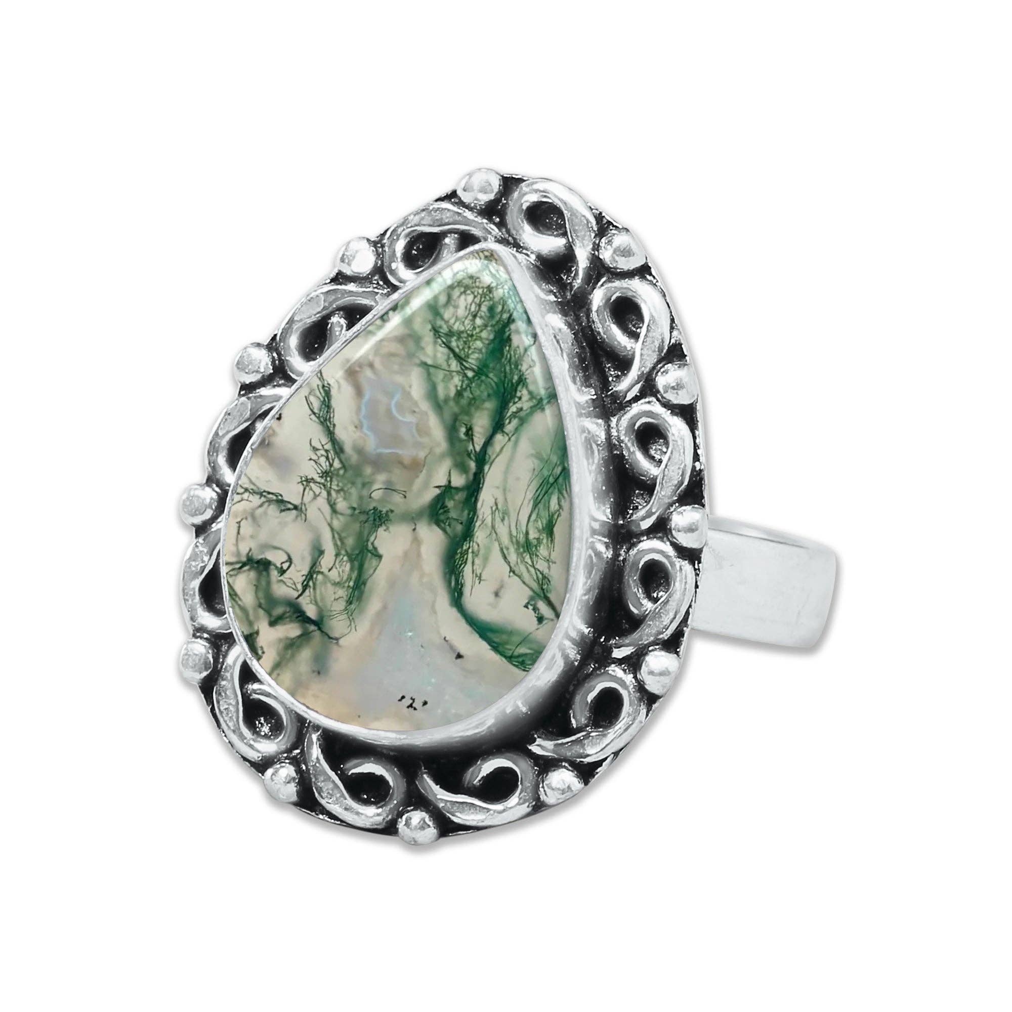 Handmade Jewels – wholesale Cocktail/Statement Ring – Mossagatringar – Handgjorda, Silverpläterade, Naturinspirerade (Tillverkade på Beställning)9