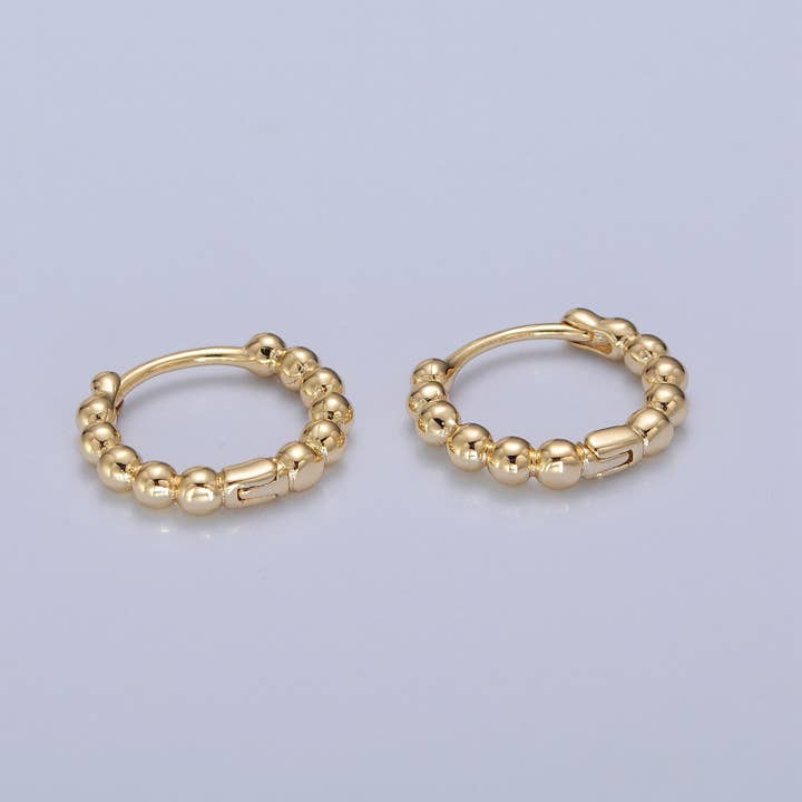 Aim Eternal - Wholesale Huggie Earrings - Dainty 14K Gold Filled Beaded Ball Round Bubble Huggie Hoop