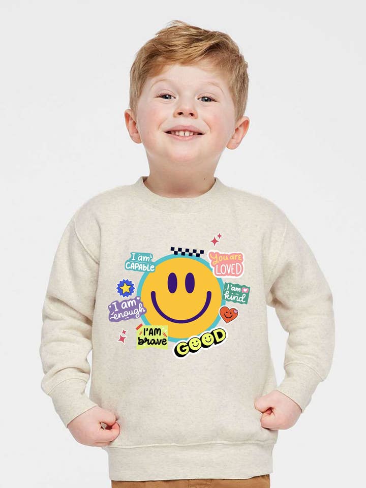 Sticker Affirmation Crewneck – Kids Positive & Faith for wholesale by Little & Brave