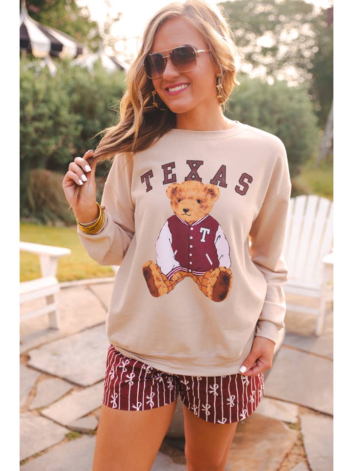 Neutral Benny The Bear Texas Pullover- Maroon for wholesale on Faire