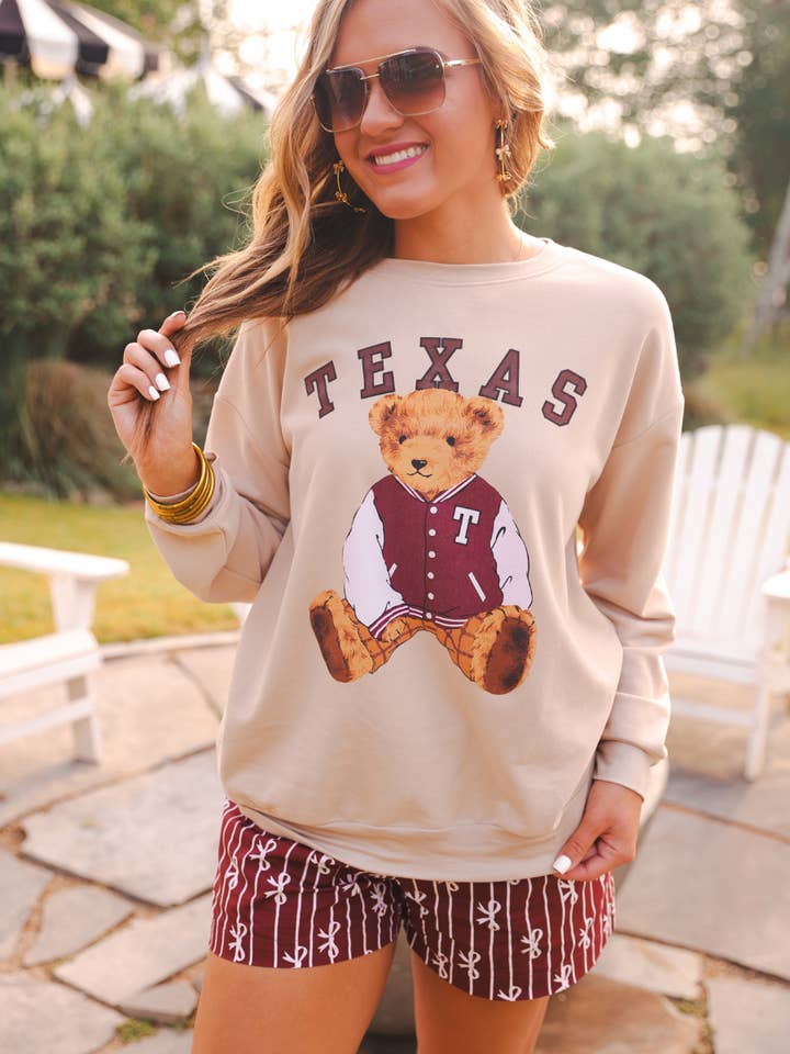 Benny The Bear Texas Pullover- Maroon for wholesale by Jess Lea