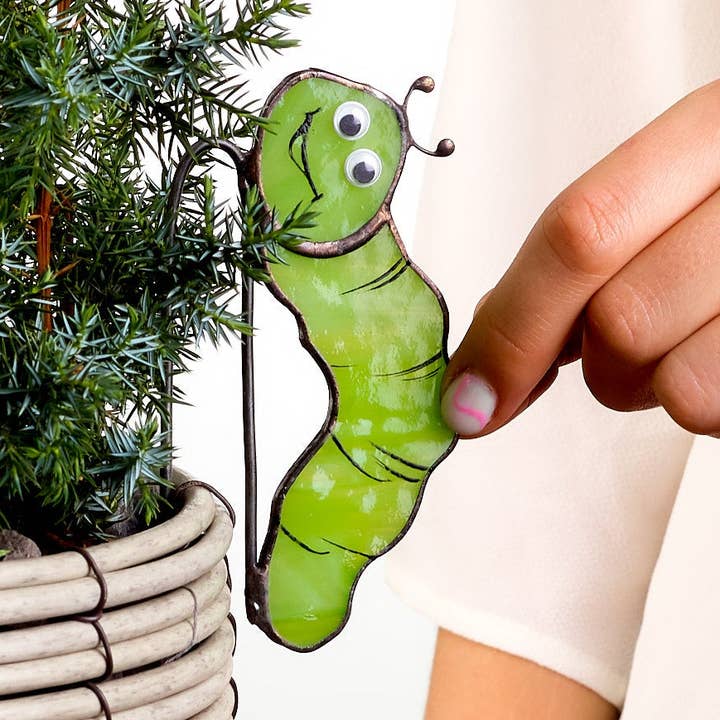 Funny Worm Plant Pot Stained Glass Decor for wholesale by Avalglass