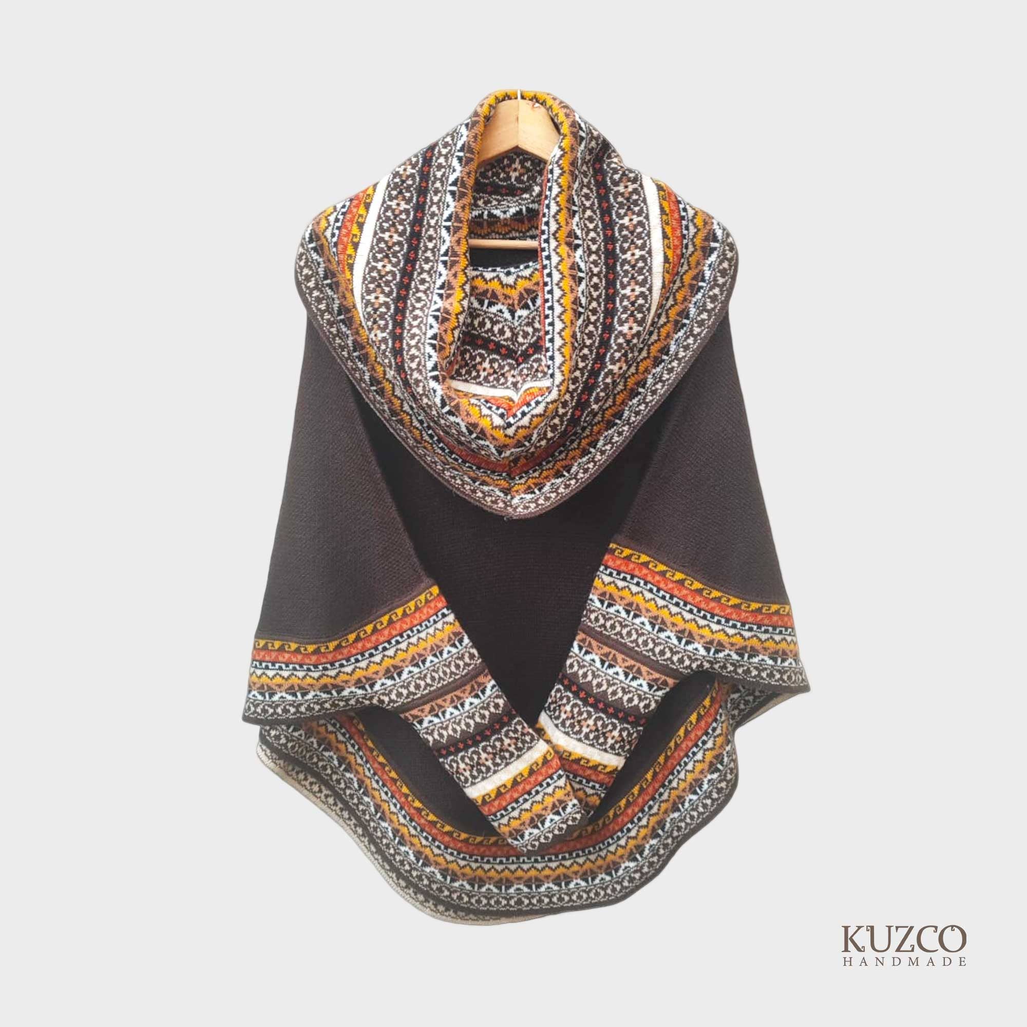 KuzcoHandmade - Wholesale Poncho - Women's - Alpaca Cowl Neck Poncho with Ethnic Pattern, Elegant & Cozy12