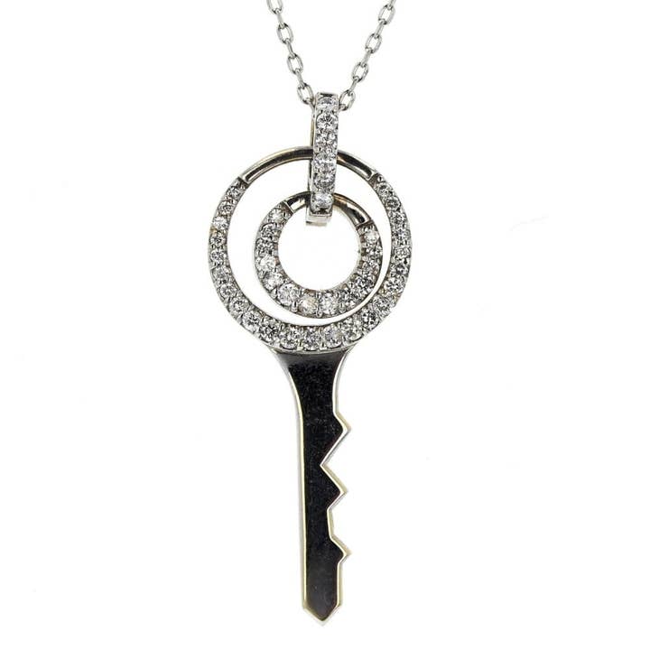 14KT White Gold Diamond Key Pendant for wholesale by NYMAN JEWELERS