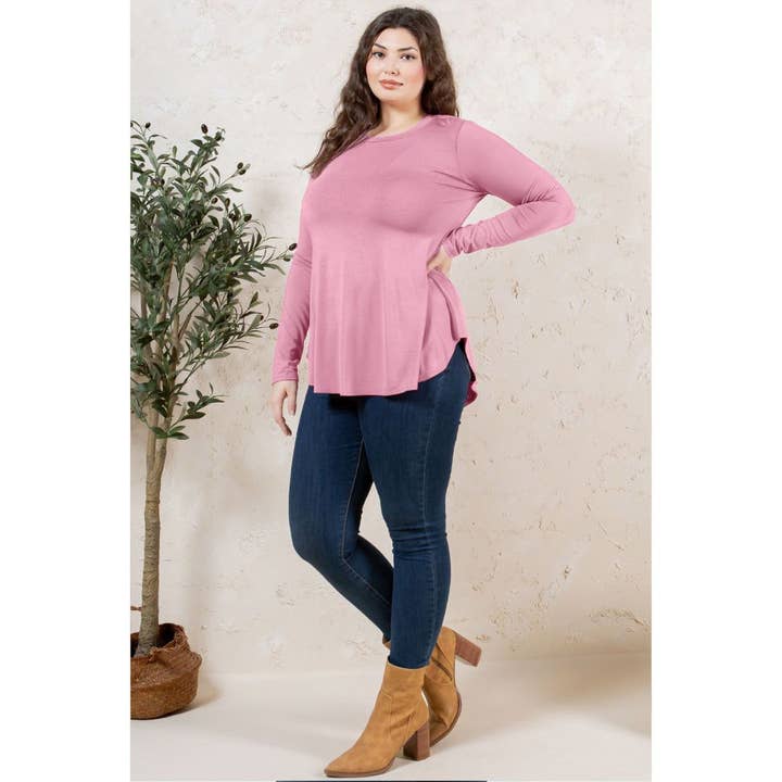 Azules Clothing - Wholesale Tunic - Women's - Plus Size Crew Neck Long Sleeve Top