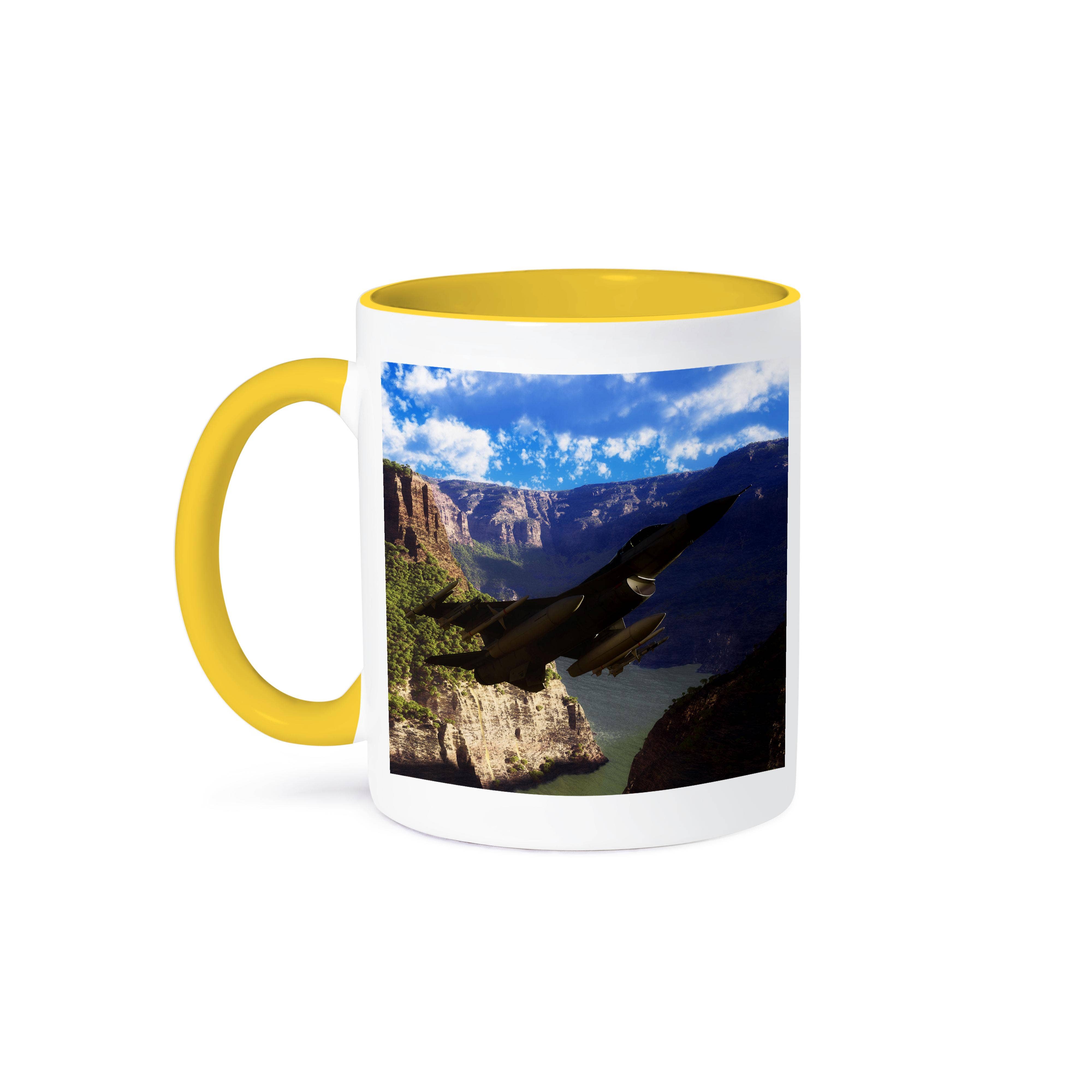 3dRose - Wholesale Coffee Mug - 3dRose, F-16 Fighting Falcon flies trough a mountain landscape, Mug0