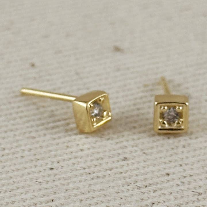 18k Gold Filled Mini CZ Square Stud Earrings for wholesale by GoldFi