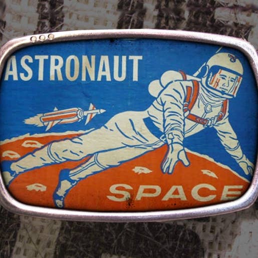 Vintage Space Astronaut Belt Buckle for wholesale by Regan Flegan