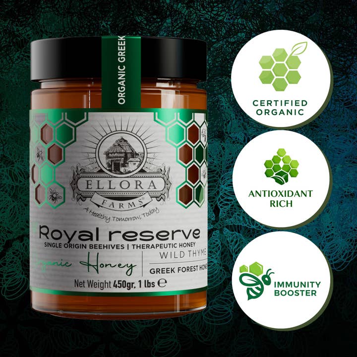 ALETA FARMS - Wholesale Honey - Organic Greek Raw Honey, Royal Reserve, Wild Thyme, 450g6