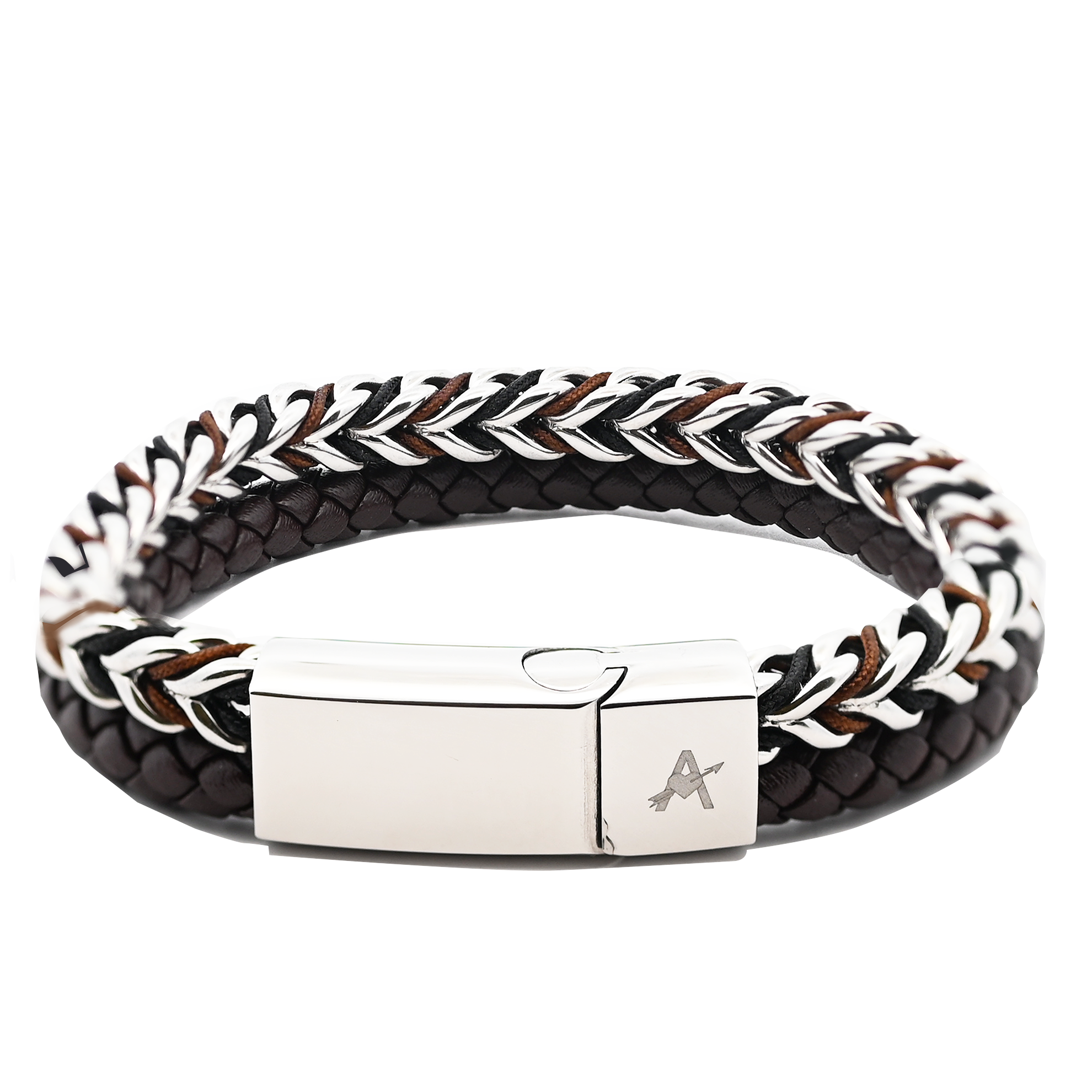 AMORINO SRL - Wholesale Link & Chain Bracelet - MEN'S CHAIN AND LEATHER BRACELET - KM24168A191