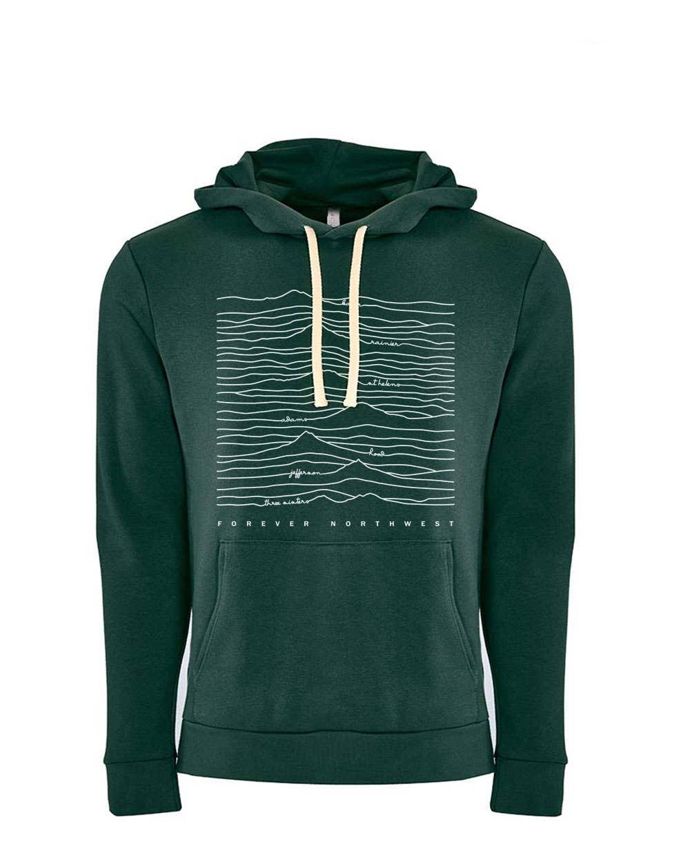 Forever Northwest - Wholesale Hoodie - Unisex - Cascade Mountain Range Hoodie - Forest Green (NEW STYLE)