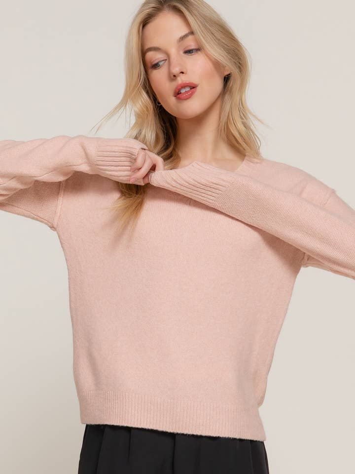 Active Basic | Active USA - Wholesale Knit Sweater - Women's - Long Sleeve V-Neck Raised Seam Detail Sweater