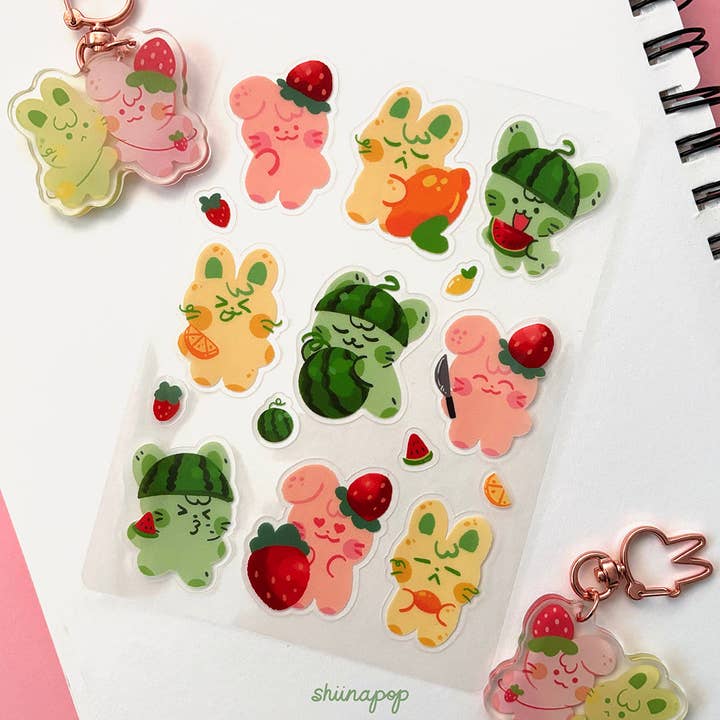 Fruit Bunny sticker sheet for wholesale by shiinapop