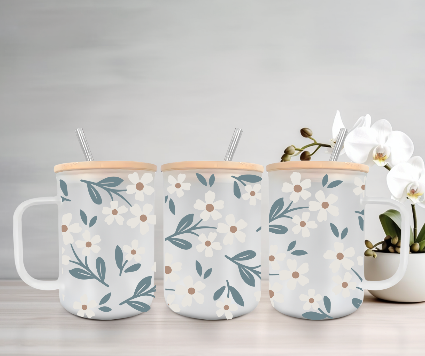 SKS Design Studio - Wholesale Geïsoleerd drinkgerei - Zomer Madeliefjes | UVDTF | 15oz Mok met Handvat, Bamboe Deksel & Rietje0