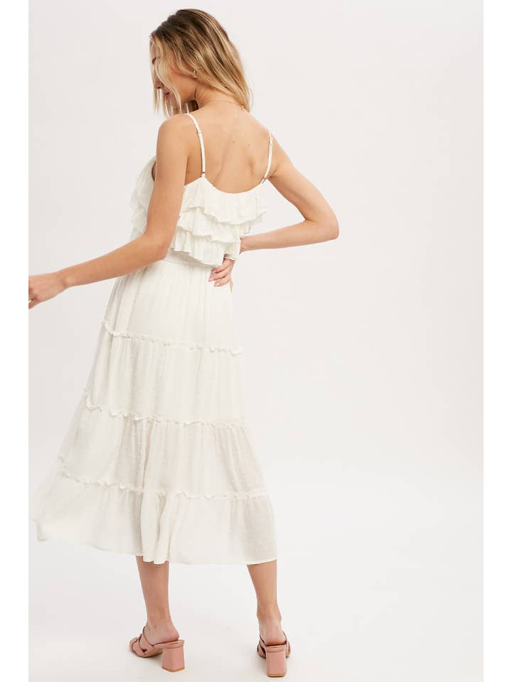 Bluivy – Großhandel Kleid – Damen – GESTUFTES MIDIKLEID MIT SCHWEIZER PUNKTEN UND RÜSCHEN8