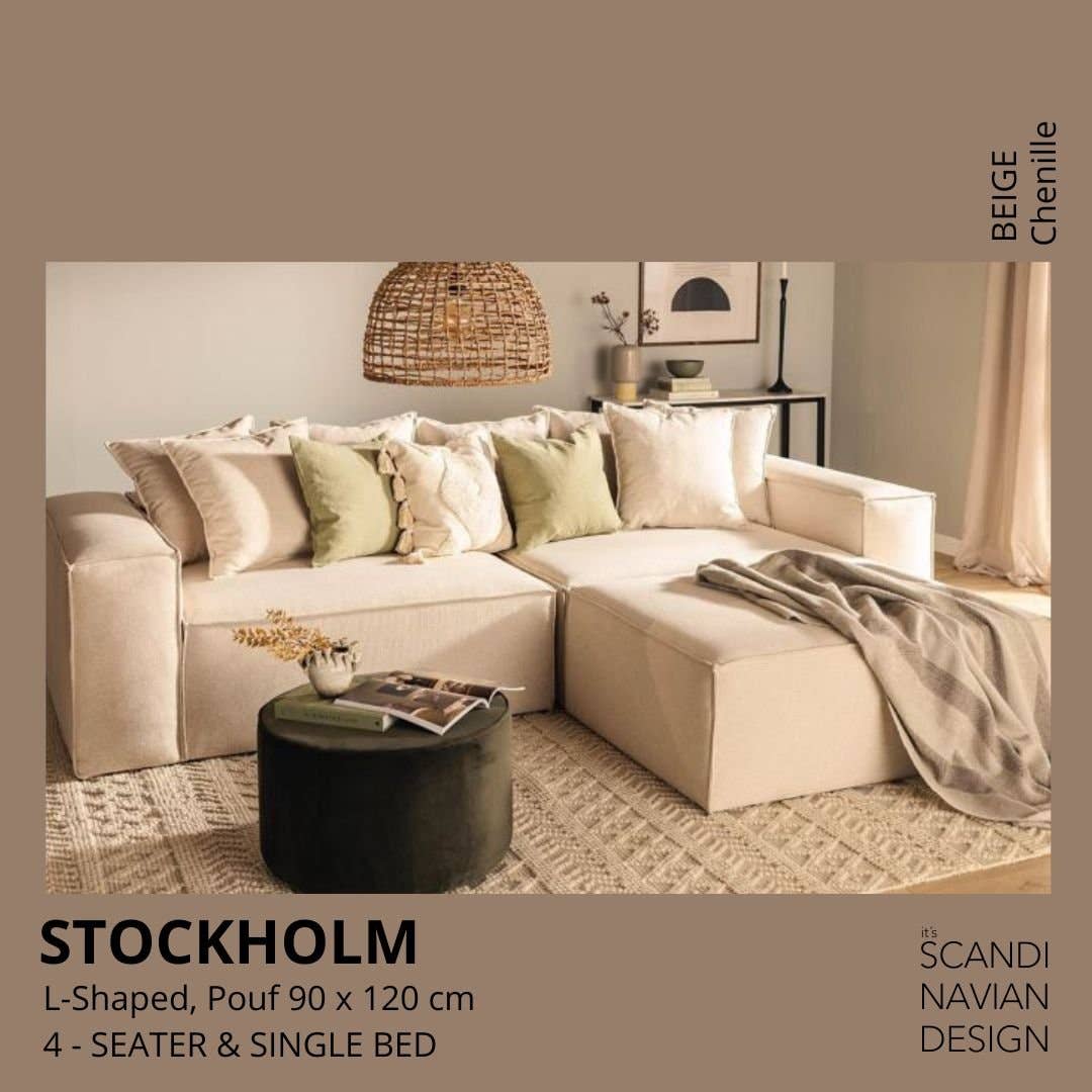 Stockholm L-Shaped sofa/single bed Chenille Beige removable & washable cover for wholesale on Faire3