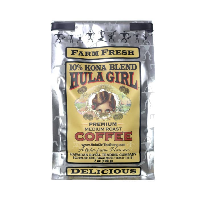 Hula Girl Products - Wholesale Coffee Beans - HULA GIRL 10% KONA COFFEE BLEND 7OZ (198GRAMS)