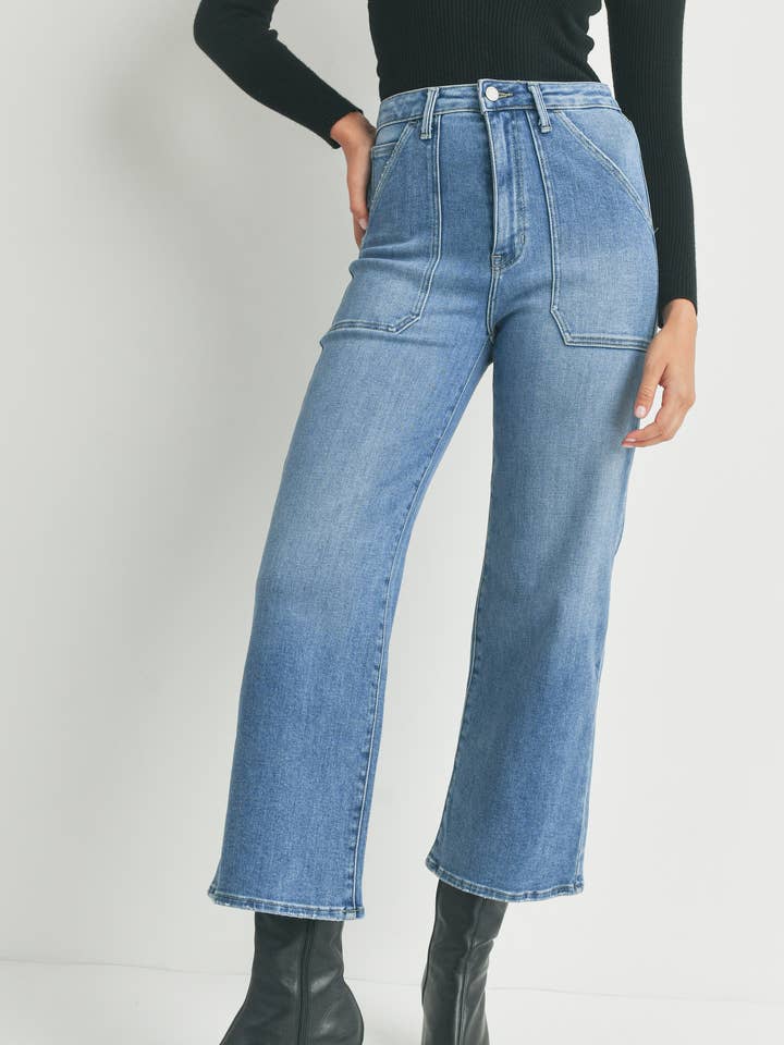 BP339J - MED - Poche cargo taille haute, jambe large pour la vente par JUST BLACK DENIM