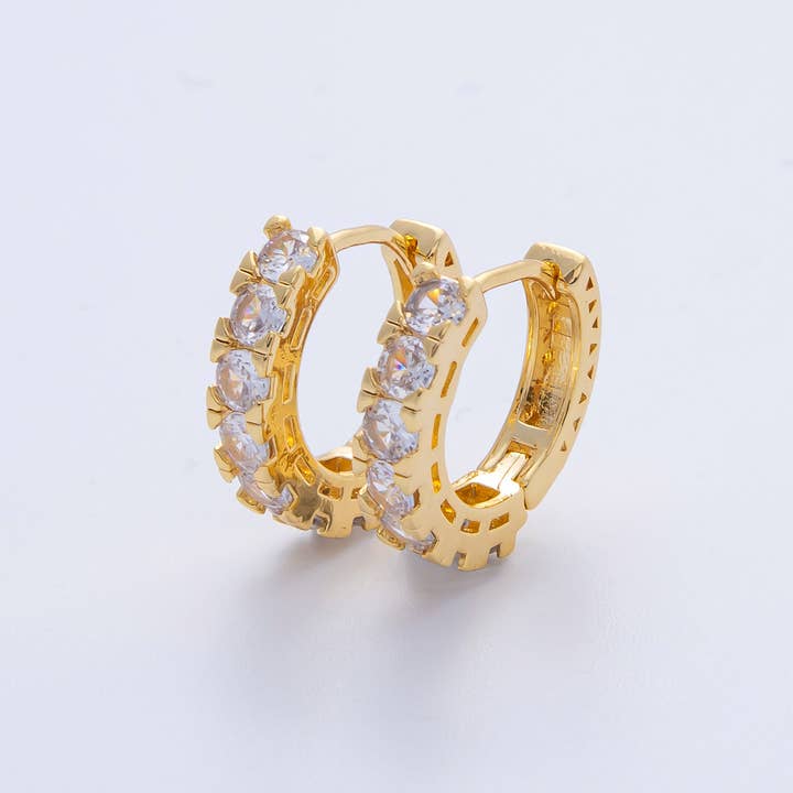 18K Gold Filled 16mm Clear Micro Paved CZ Cartilage Huggie Earrings | T451 for wholesale by Aim Eternal