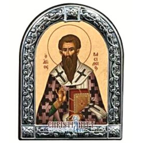 The Art of the Icon - Wholesale Religious Card - Saint Basil The Great Icon - Engraved Silver & Wood