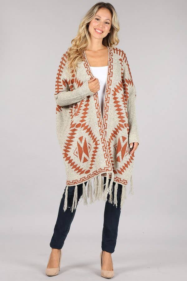 Oceanus Apparel - Vente Cardigan – femme - OUG10622-SP Cardigan en tricot poncho tribal à franges19