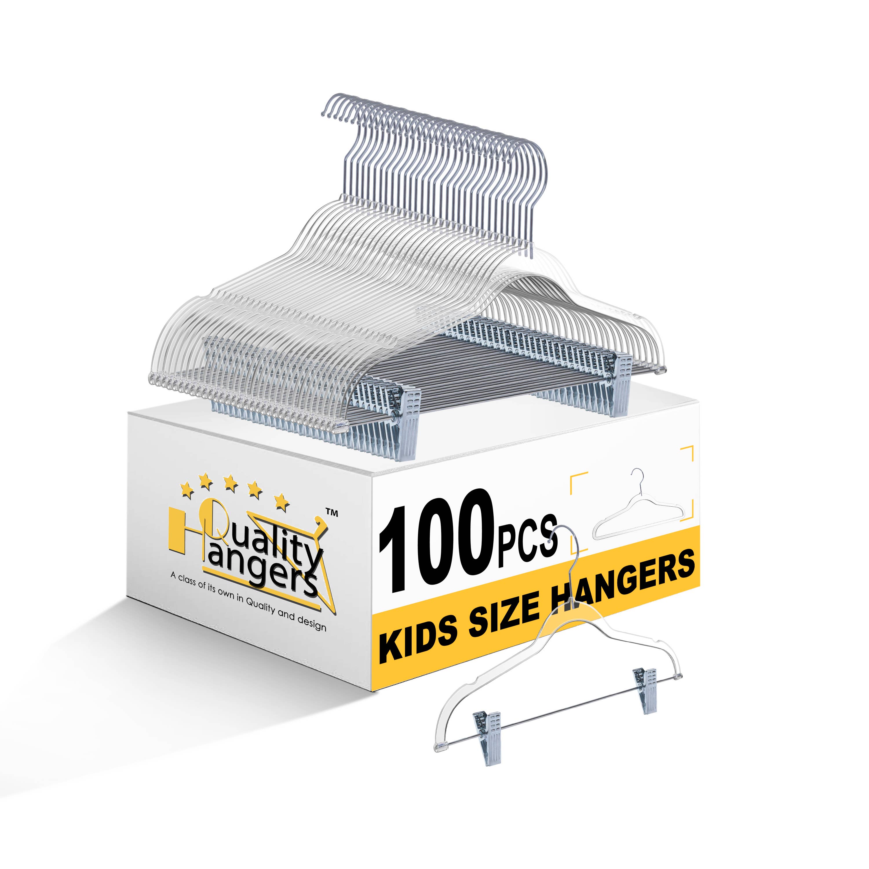 Quality Hangers - Wholesale Clothes Hangers - P355 - 13.5" Kids Clear Plastic Skirt Hangers W Clips 5 Pack7