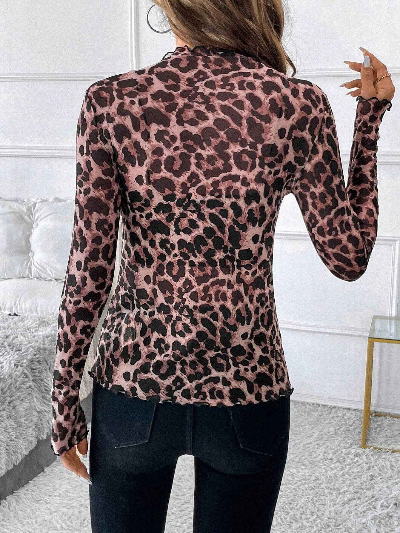 Dipped Shop - Wholesale Blouse - Women's - Sexy Leopard Print Mesh Slim Top DPT262521