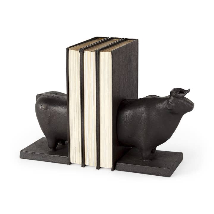 Serre-livres Bull en aluminium moulé noir pour la vente par HomeRoots